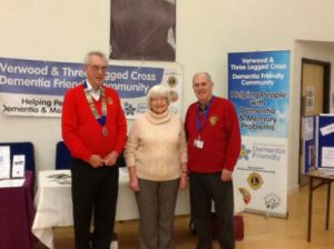 Lions Club members wih a Verwood Dementia Friends representative making use of their banners
